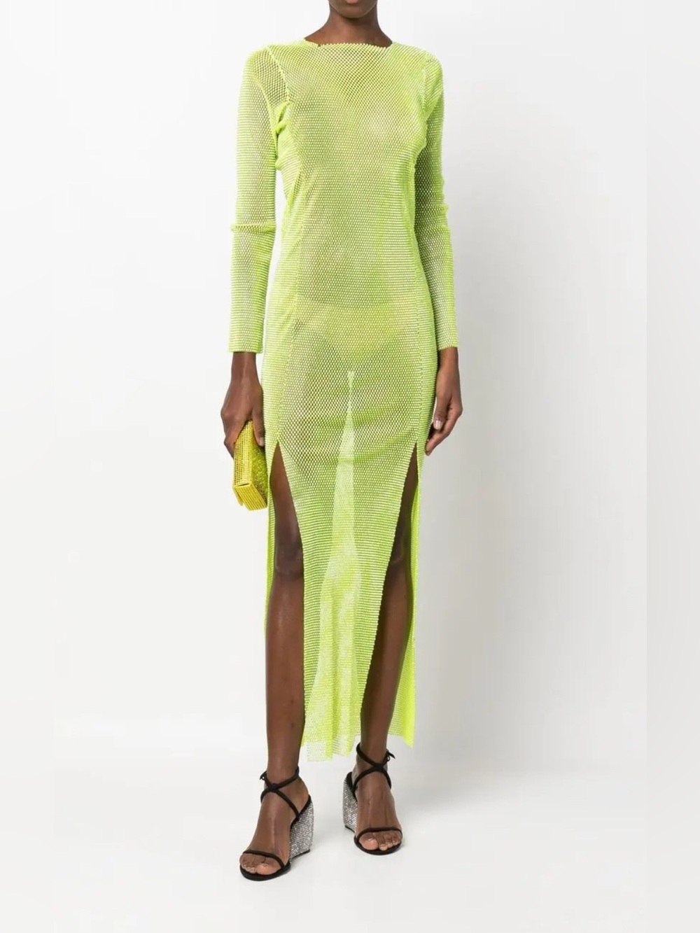 Rhinestone Crystal Mesh Maxi Dress • Green • Size M • NWOT Unworn